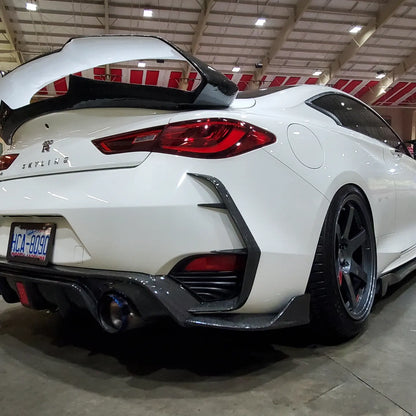 Infiniti Q60 Honeycomb Carbon fiber rear diffuser and wing splatter guard.