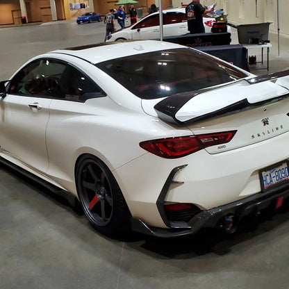 Infiniti Q60 Honeycomb Carbon fiber rear diffuser and wing splatter guard.