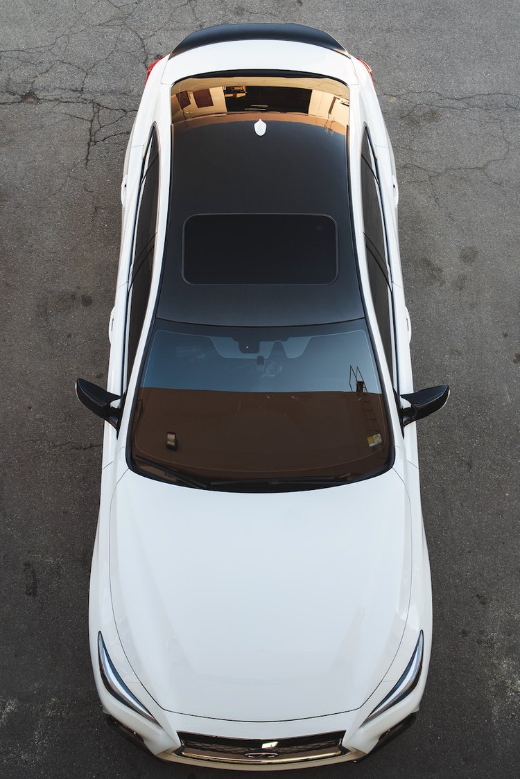 Infiniti Q50 carbon fiber roof overlay