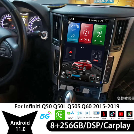 (FREE SHIPPING) Tesla screen Multimedia Player GPS Nav Touch Screen Head Unit 8+256GB Android11 Carplay For Infiniti Q50 Q50L Q50S Q60